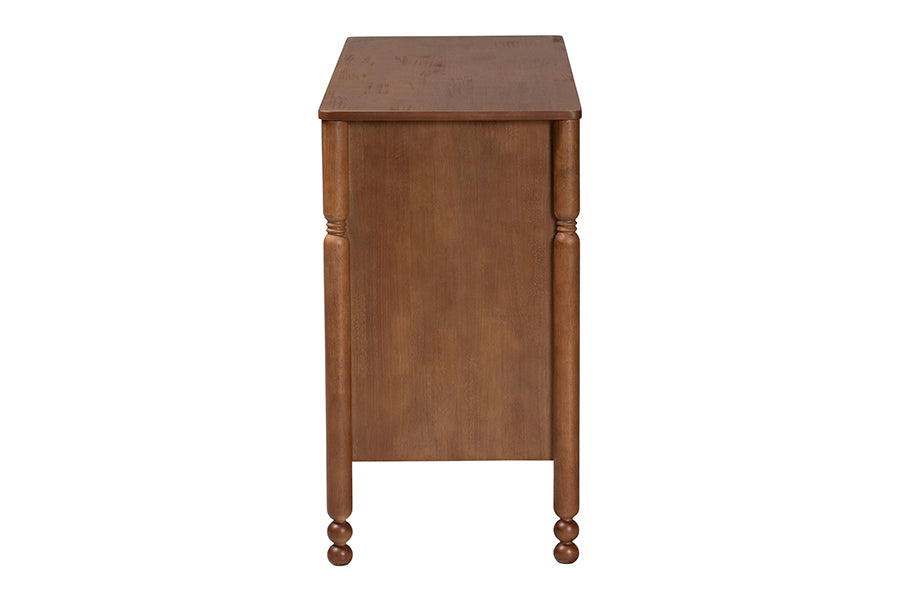 Baxton Studio Hoffman Dresser - 6-Drawer Horizontal Storage Cabinet with Scalloped Apron and Turned Legs for Bedroom, Walnut Brown