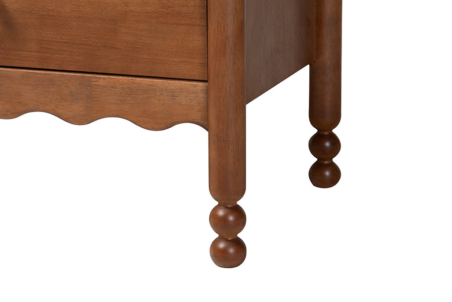 Baxton Studio Hoffman Dresser - 6-Drawer Horizontal Storage Cabinet with Scalloped Apron and Turned Legs for Bedroom, Walnut Brown