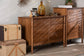 Baxton Studio Hoffman Dresser - 6-Drawer Horizontal Storage Cabinet with Scalloped Apron and Turned Legs for Bedroom, Walnut Brown
