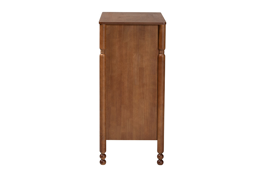 Baxton Studio Hoffman Chest - 4-Drawer Vertical Storage Cabinet with Scalloped Apron and Turned Legs for Bedroom, Walnut Brown