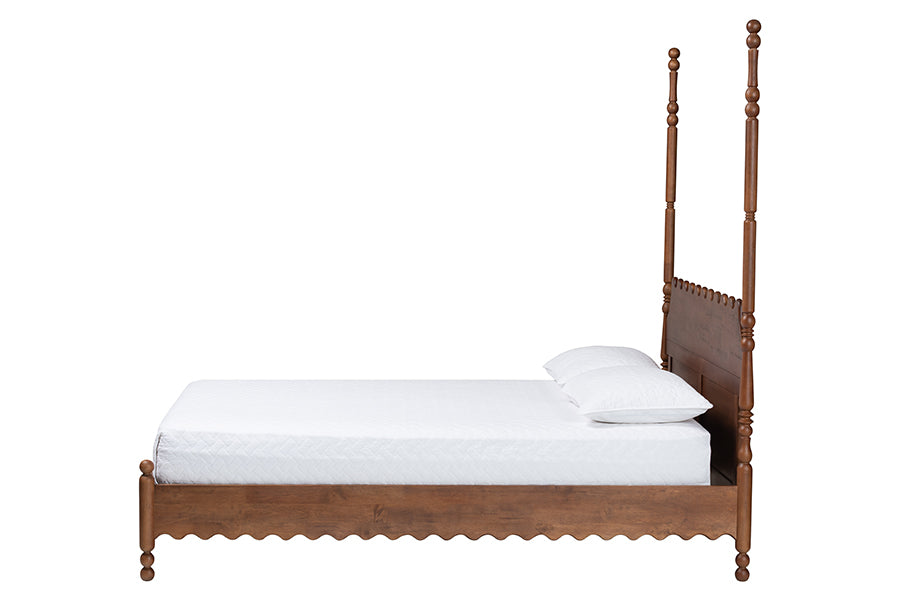Baxton Studio Hoffman Platform Bed - Farmhouse Bed Frame with Scalloped Design and Turned Posts, Walnut Brown, King