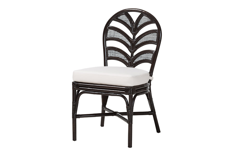 bali & pari Niven Natural Rattan Dining Chair with Cushion - Handwoven Wicker Accent Chair with Banana Leaf Backrest Design for Kitchen or Dining Room