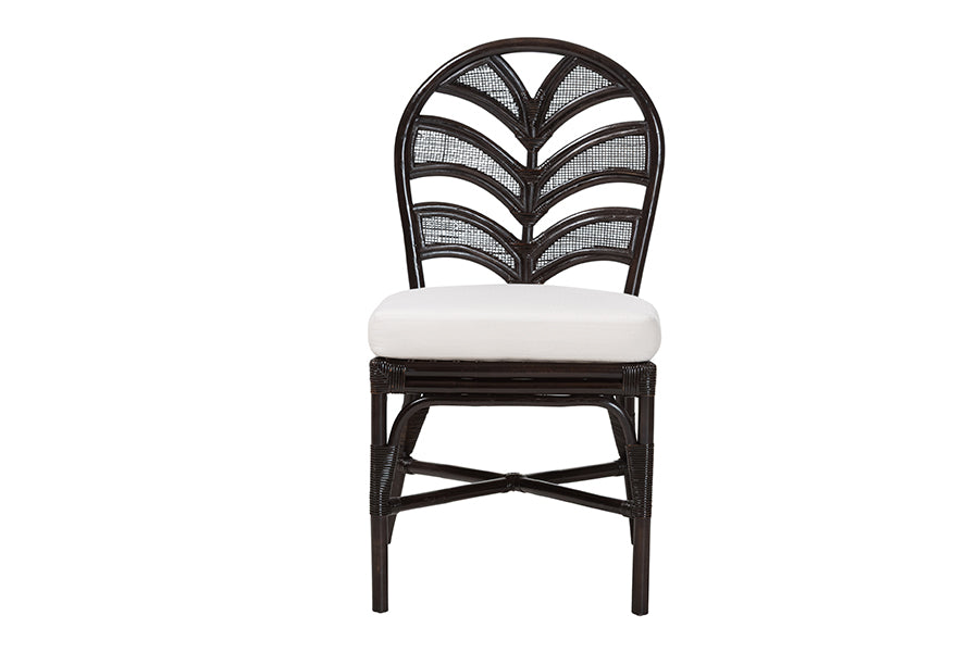 bali & pari Niven Natural Rattan Dining Chair with Cushion - Handwoven Wicker Accent Chair with Banana Leaf Backrest Design for Kitchen or Dining Room
