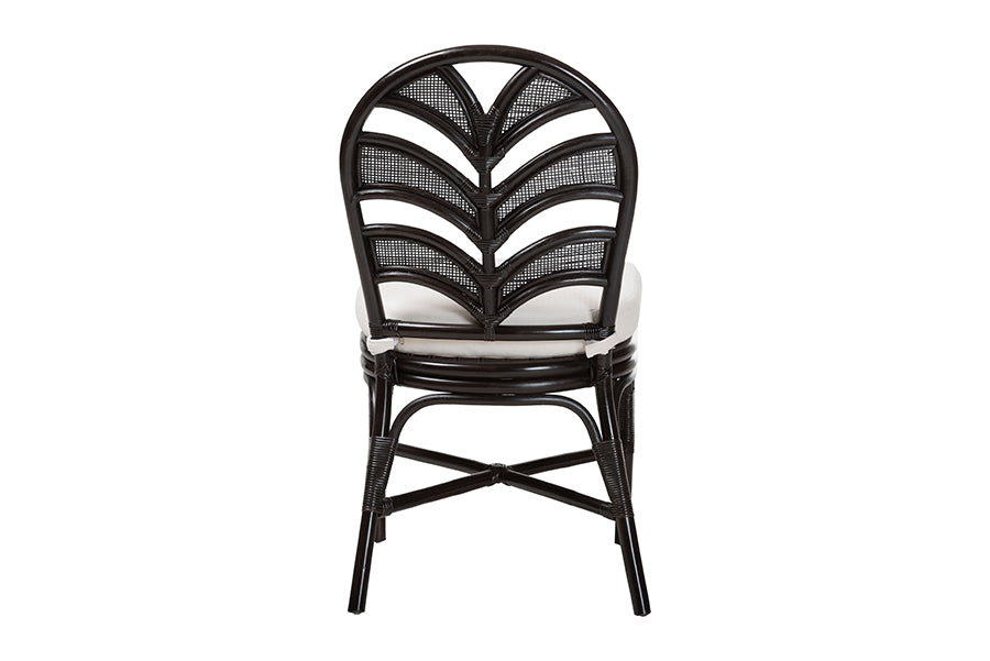 bali & pari Niven Natural Rattan Dining Chair with Cushion - Handwoven Wicker Accent Chair with Banana Leaf Backrest Design for Kitchen or Dining Room