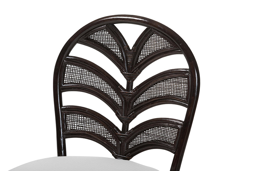 bali & pari Niven Natural Rattan Dining Chair with Cushion - Handwoven Wicker Accent Chair with Banana Leaf Backrest Design for Kitchen or Dining Room