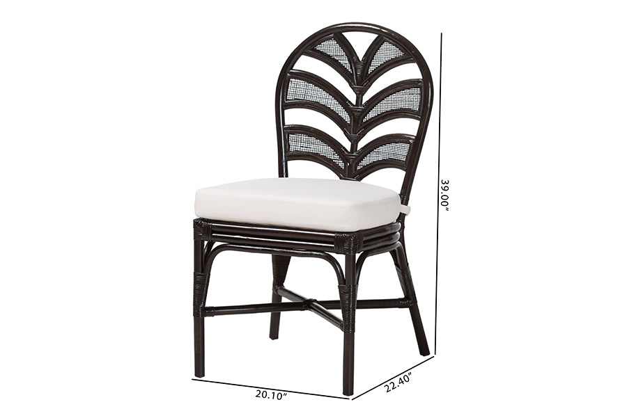 bali & pari Niven Natural Rattan Dining Chair with Cushion - Handwoven Wicker Accent Chair with Banana Leaf Backrest Design for Kitchen or Dining Room