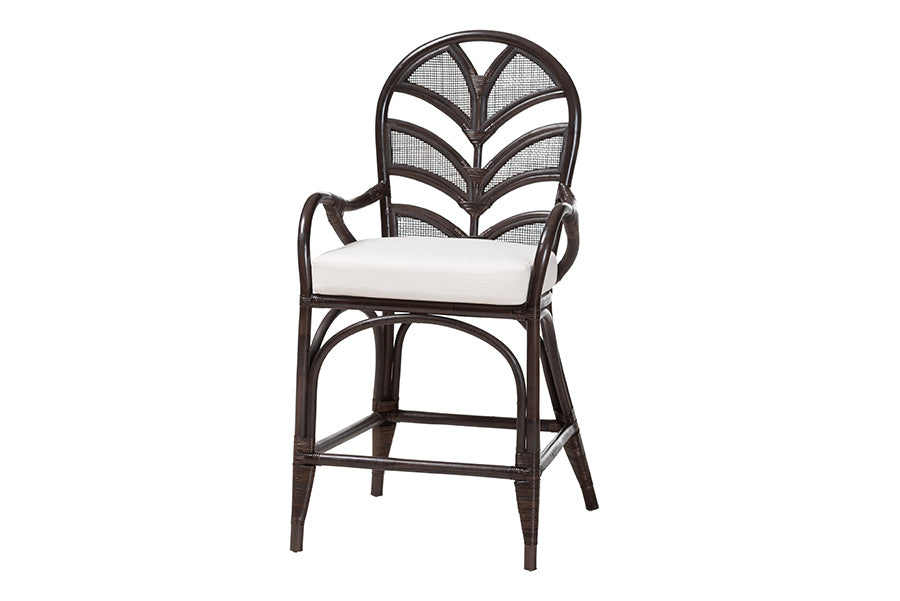 bali & pari Niven Natural Rattan Counter Stool with Cushion - Handwoven Wicker Accent Stool with Banana Leaf Backrest Design for Kitchen Island