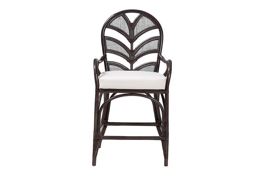 bali & pari Niven Natural Rattan Counter Stool with Cushion - Handwoven Wicker Accent Stool with Banana Leaf Backrest Design for Kitchen Island