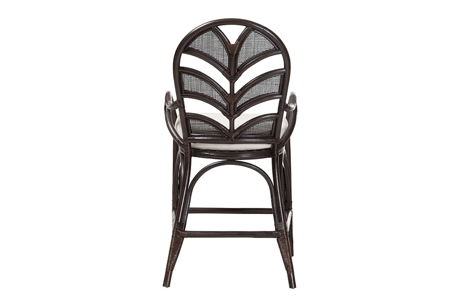 bali & pari Niven Natural Rattan Counter Stool with Cushion - Handwoven Wicker Accent Stool with Banana Leaf Backrest Design for Kitchen Island
