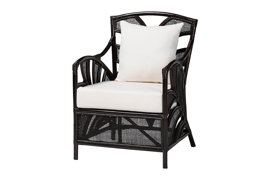 bali & pari Paden Natural Rattan Armchair - Handwoven Wicker Accent Chair with Banana Leaf Frame for Living Room or Sun Room
