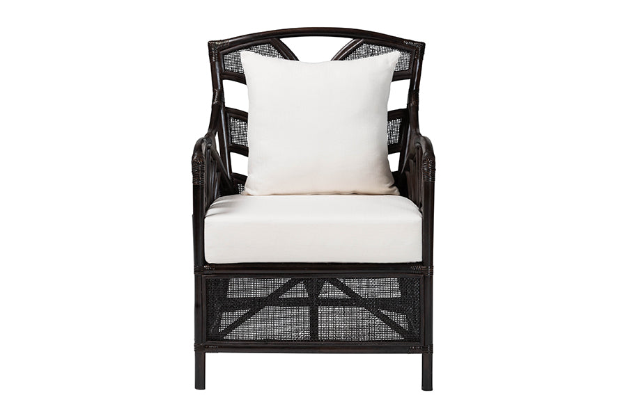 bali & pari Paden Natural Rattan Armchair - Handwoven Wicker Accent Chair with Banana Leaf Frame for Living Room or Sun Room