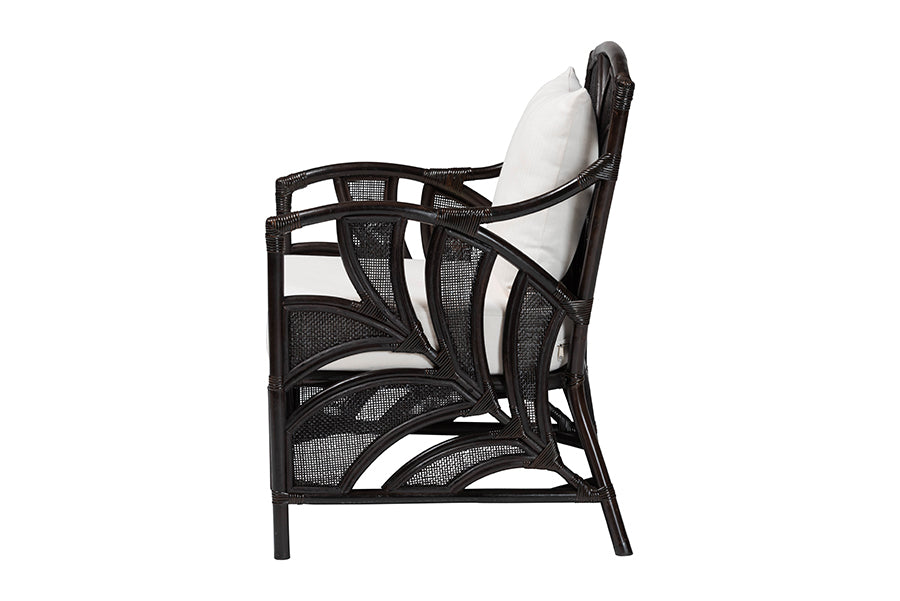 bali & pari Paden Natural Rattan Armchair - Handwoven Wicker Accent Chair with Banana Leaf Frame for Living Room or Sun Room