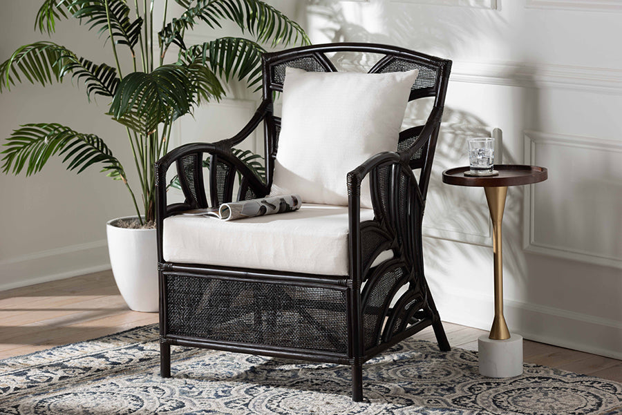 bali & pari Paden Natural Rattan Armchair - Handwoven Wicker Accent Chair with Banana Leaf Frame for Living Room or Sun Room