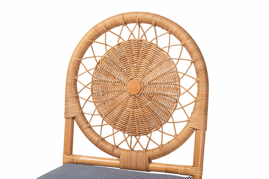 bali & pari Oberon Natural Rattan Counter Stool with Cushion - Handwoven Wicker Kitchen Island Seating with Sunburst Backrest