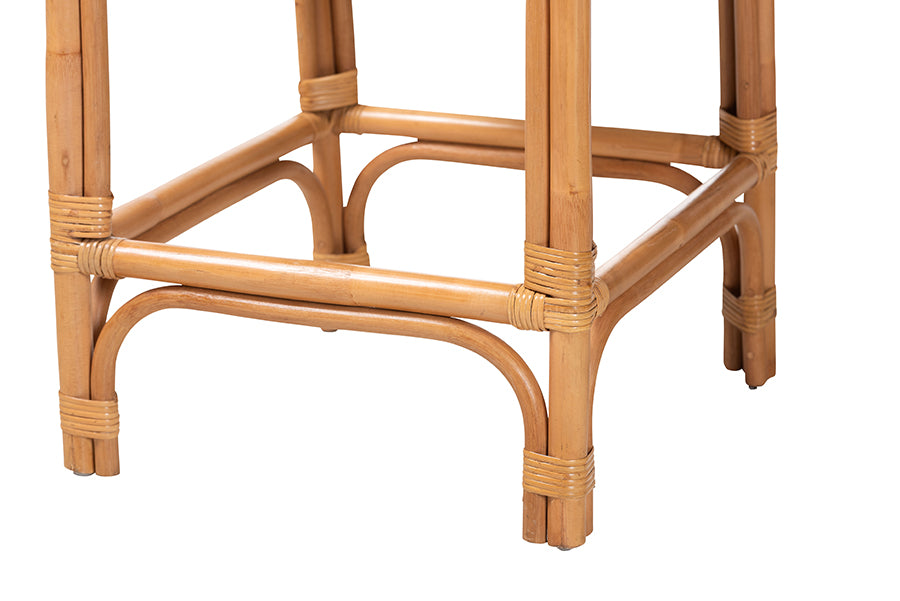 bali & pari Oberon Natural Rattan Counter Stool with Cushion - Handwoven Wicker Kitchen Island Seating with Sunburst Backrest