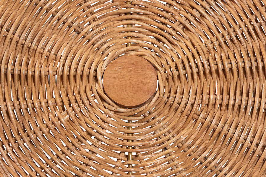 bali & pari Oberon Natural Rattan Counter Stool with Cushion - Handwoven Wicker Kitchen Island Seating with Sunburst Backrest
