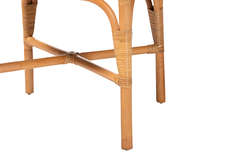 bali & pari Oberon Natural Rattan Dining Chair with Cushion - Handwoven Wicker Bistro Accent Seating with Sunburst Backrest