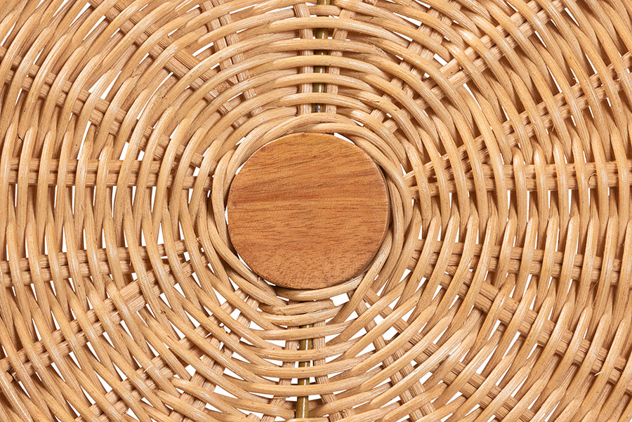 bali & pari Oberon Natural Rattan Dining Chair with Cushion - Handwoven Wicker Bistro Accent Seating with Sunburst Backrest