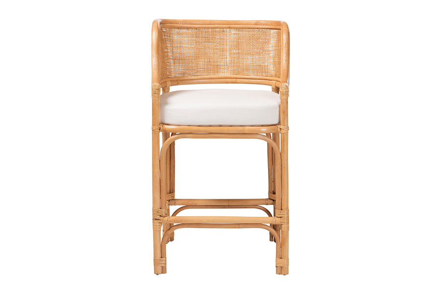 bali & pari Ottis Natural Rattan Counter Stool with Cushion - Handwoven Wicker Kitchen Island or Lounge Seating with Integrated Footrest
