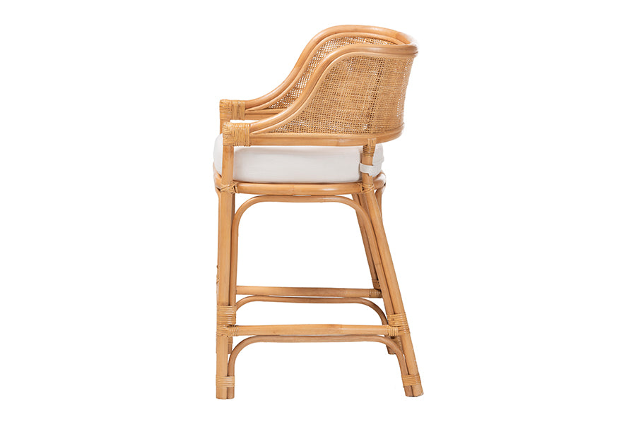 bali & pari Ottis Natural Rattan Counter Stool with Cushion - Handwoven Wicker Kitchen Island or Lounge Seating with Integrated Footrest