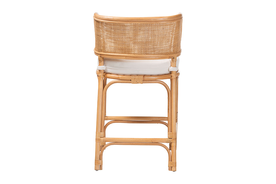 bali & pari Ottis Natural Rattan Counter Stool with Cushion - Handwoven Wicker Kitchen Island or Lounge Seating with Integrated Footrest