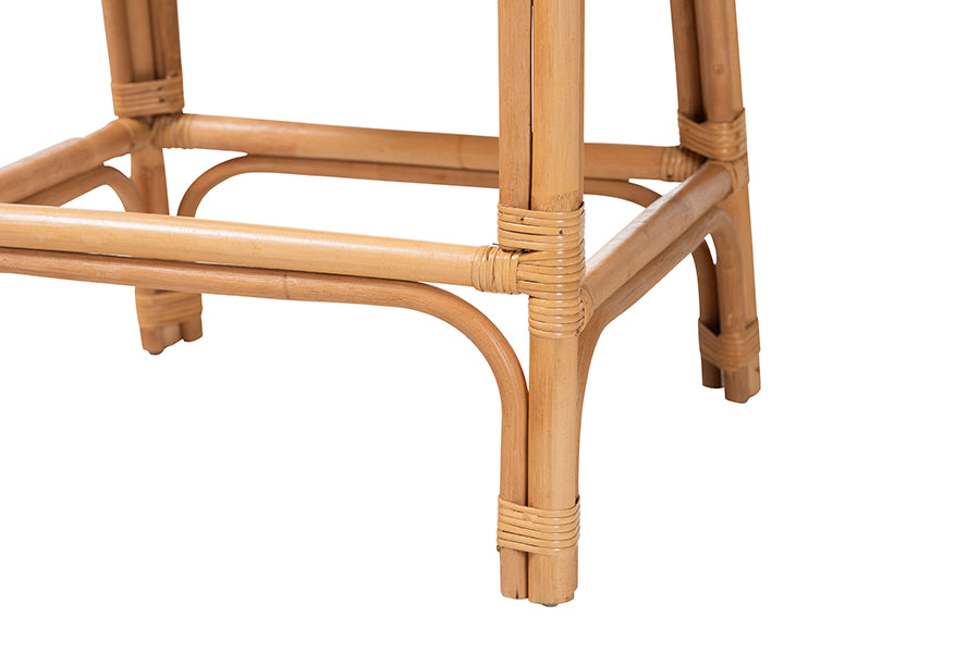 bali & pari Ottis Natural Rattan Counter Stool with Cushion - Handwoven Wicker Kitchen Island or Lounge Seating with Integrated Footrest