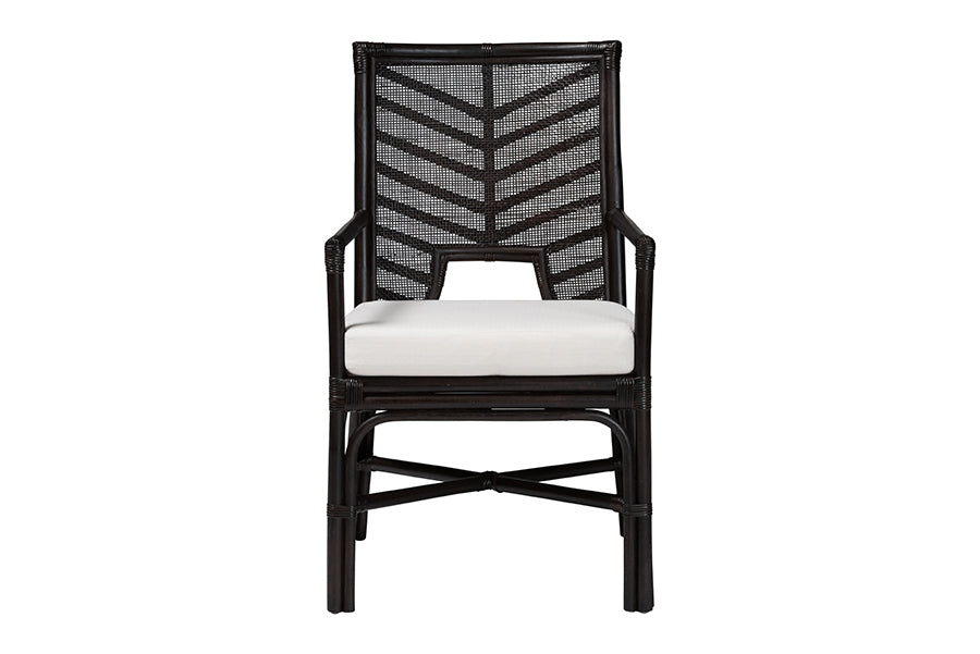 bali & pari Oscar Natural Rattan Dining Chair - Handwoven Wicker Accent Chair with Chevron Back and Armrests for Kitchen or Dining Room