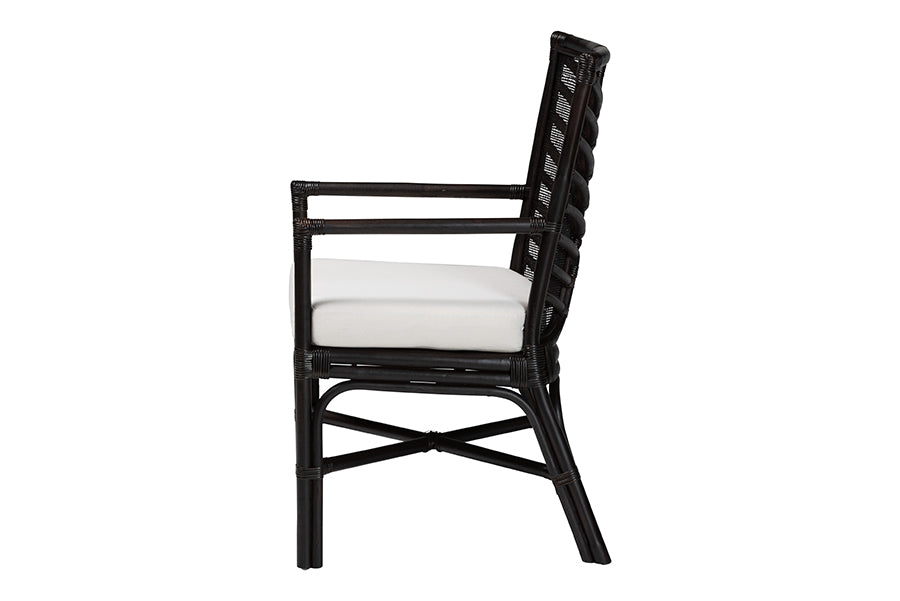 bali & pari Oscar Natural Rattan Dining Chair - Handwoven Wicker Accent Chair with Chevron Back and Armrests for Kitchen or Dining Room