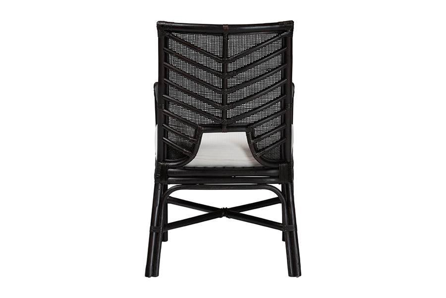 bali & pari Oscar Natural Rattan Dining Chair - Handwoven Wicker Accent Chair with Chevron Back and Armrests for Kitchen or Dining Room
