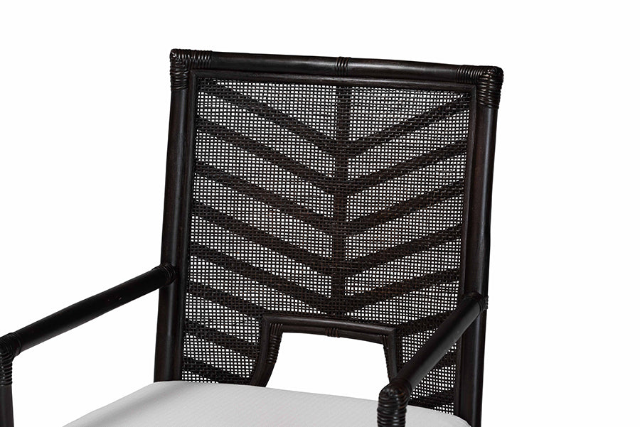 bali & pari Oscar Natural Rattan Dining Chair - Handwoven Wicker Accent Chair with Chevron Back and Armrests for Kitchen or Dining Room