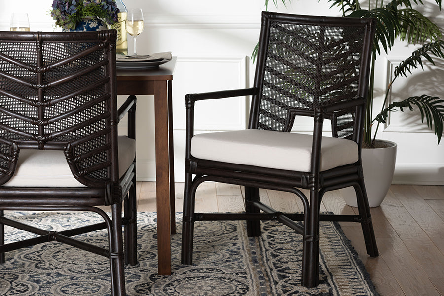 bali & pari Oscar Natural Rattan Dining Chair - Handwoven Wicker Accent Chair with Chevron Back and Armrests for Kitchen or Dining Room