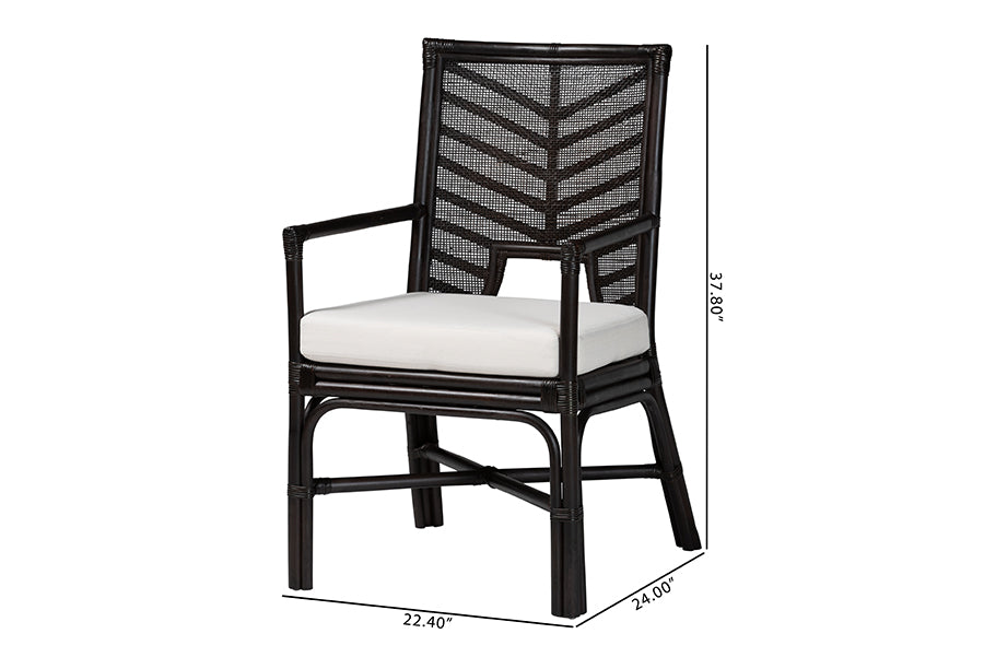 bali & pari Oscar Natural Rattan Dining Chair - Handwoven Wicker Accent Chair with Chevron Back and Armrests for Kitchen or Dining Room