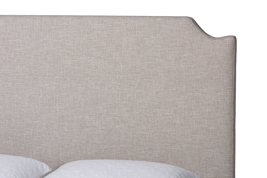 Baxton Studio Ronelyn Platform Bed with Pleated Skirt - Fabric Upholstered Bed Frame with Panel Headboard, Queen