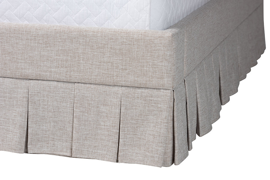 Baxton Studio Ronelyn Platform Bed with Pleated Skirt - Fabric Upholstered Bed Frame with Panel Headboard, King