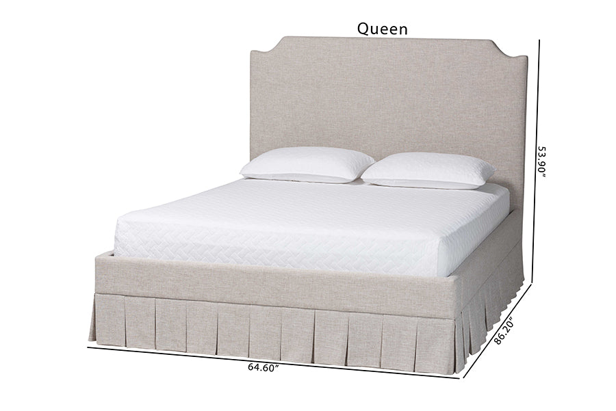 Baxton Studio Ronelyn Platform Bed with Pleated Skirt - Fabric Upholstered Bed Frame with Panel Headboard, King