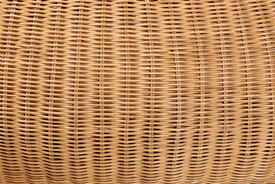bali & pari Beatriz Natural Rattan Coffee Table : Handwoven Wicker Accent Table with Sculptural Drum Silhouette and Round Tabletop for Living Room or Sunroom