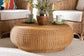 bali & pari Beatriz Natural Rattan Coffee Table : Handwoven Wicker Accent Table with Sculptural Drum Silhouette and Round Tabletop for Living Room or Sunroom
