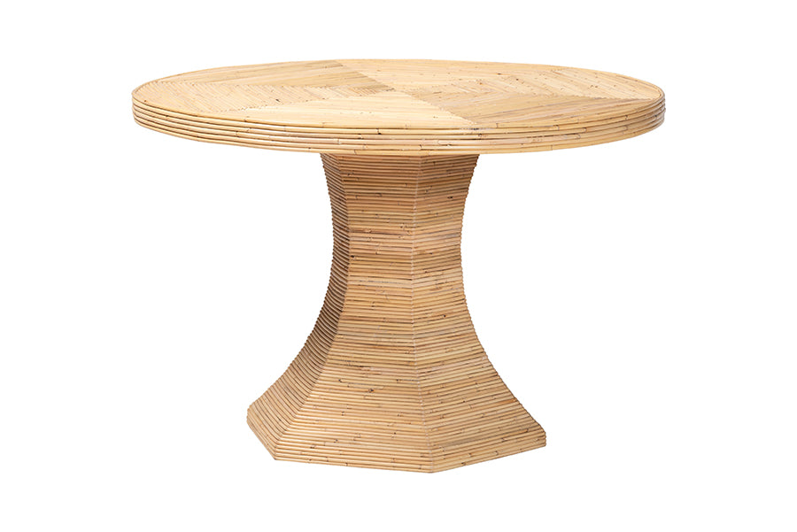 bali & pari Benito Natural Rattan Dining Table - Handcrafted Wicker Table with Hourglass Pedestal Base for Kitchen, Dining Room, or Breakfast Nook