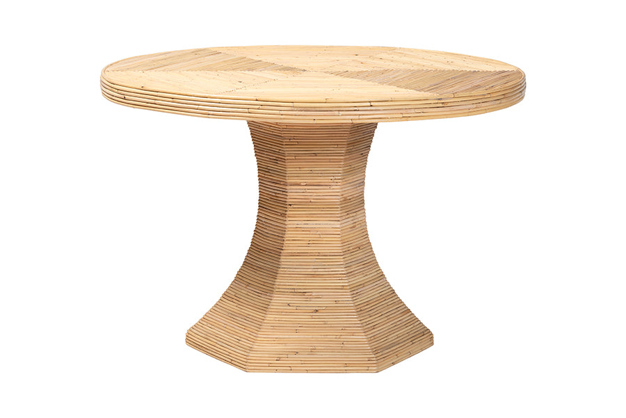 bali & pari Benito Natural Rattan Dining Table - Handcrafted Wicker Table with Hourglass Pedestal Base for Kitchen, Dining Room, or Breakfast Nook