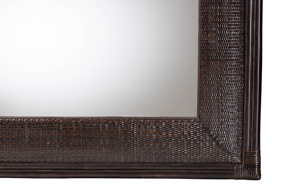 bali & pari Candela Natural Rattan Wall Mirror - Handwoven Wicker Accent Piece with Inset Mirrored Glass and Textured Frame