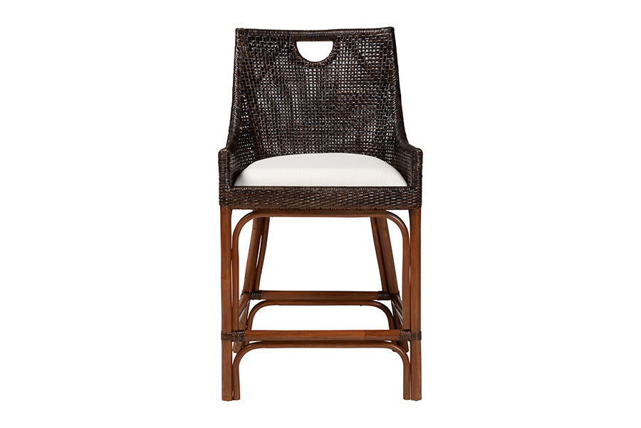 bali & pari Petra Natural Rattan Counter Stool - Handwoven Wicker Accent Stool with Wingback Profile and Cutout Handle, Espresso