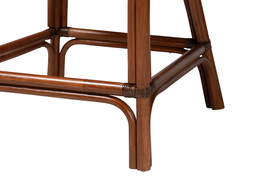bali & pari Petra Natural Rattan Counter Stool - Handwoven Wicker Accent Stool with Wingback Profile and Cutout Handle, Espresso