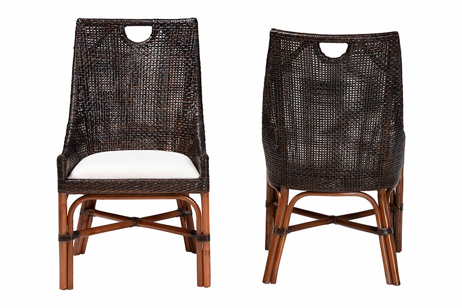 bali & pari Petra Natural Rattan 2-Piece Dining Chair Set - Handwoven Wicker Accent Chair with Wingback Profile and Cutout Handle, Espresso