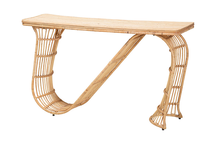 bali & pari Araceli Rattan S-Curve Console Table - Handwoven Wicker Sculptural Accent Table for Living Room or Entryway