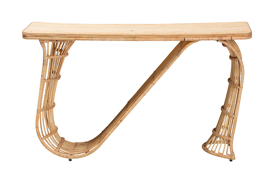 bali & pari Araceli Rattan S-Curve Console Table - Handwoven Wicker Sculptural Accent Table for Living Room or Entryway