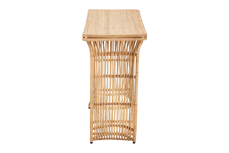 bali & pari Araceli Rattan S-Curve Console Table - Handwoven Wicker Sculptural Accent Table for Living Room or Entryway