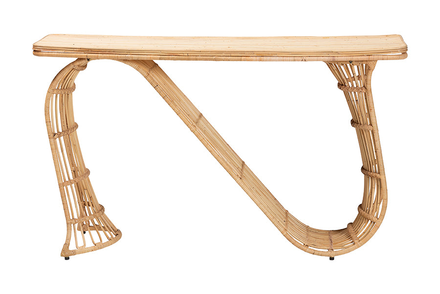 bali & pari Araceli Rattan S-Curve Console Table - Handwoven Wicker Sculptural Accent Table for Living Room or Entryway