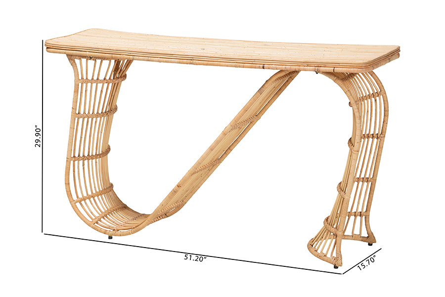 bali & pari Araceli Rattan S-Curve Console Table - Handwoven Wicker Sculptural Accent Table for Living Room or Entryway