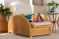 bali & pari Aries Natural Rattan Chaise Lounge Chair with Cushion - Handwoven Wicker Accent Lounger Rolled Backrest and Arms for Living Room or Sunroom