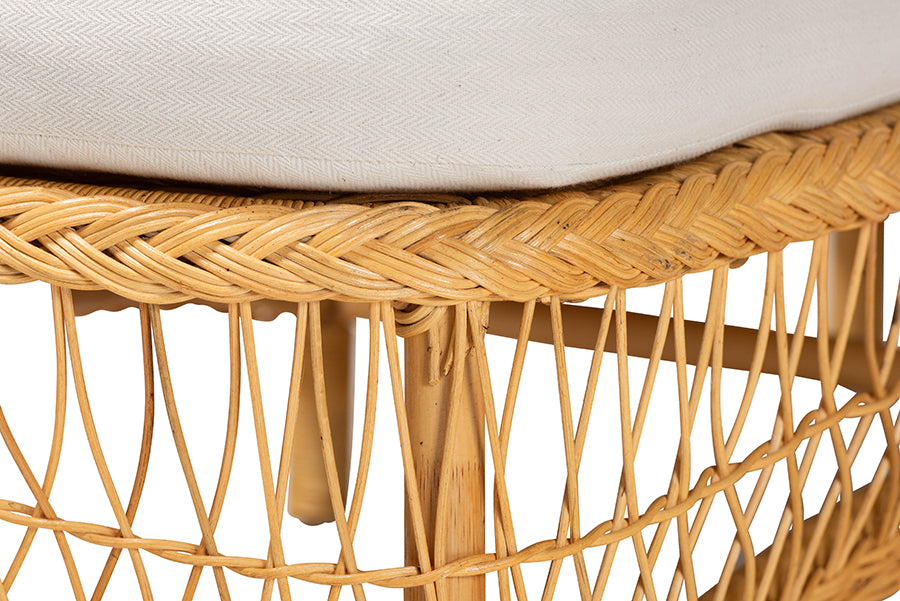 bali & pari Bruno Natural Rattan Chaise Lounge Chair with Cushion - Handwoven Wicker Accent Lounger with Rounded Backrest and Arms for Living Room, Bedroom or Sunroom